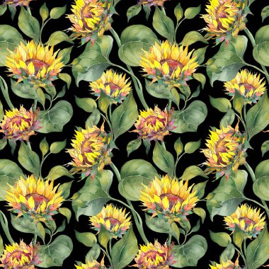 Ay çiçekleri ve yaprakları ile Seamless Modeli.