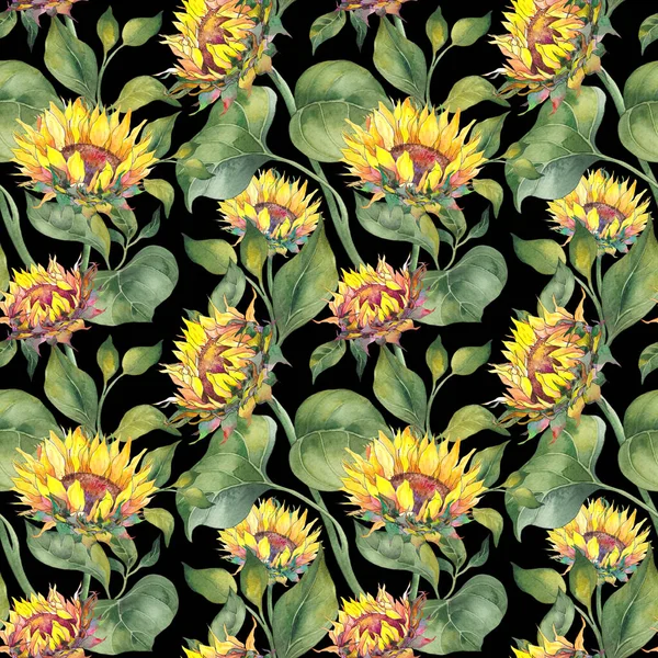 Ay çiçekleri ve yaprakları ile Seamless Modeli.