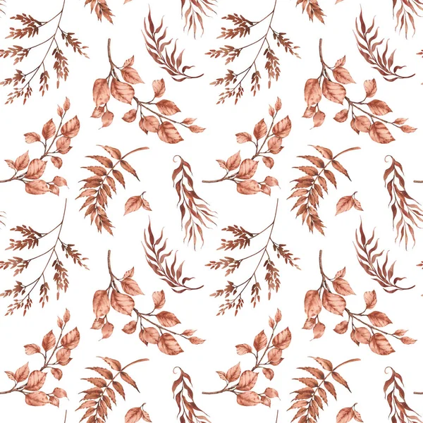 Naadloos Patroon Met Herfstbosbladeren Aquarelillustratie Geïsoleerd Witte Achtergrond — Stockfoto