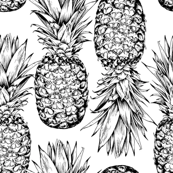 Patrón Sin Costura Con Frutas Piña Ilustración Vectorial Dibujada Mano — Archivo Imágenes Vectoriales