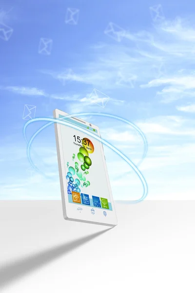 3D smartphone illustration against cloudy sky — Stock Photo, Image