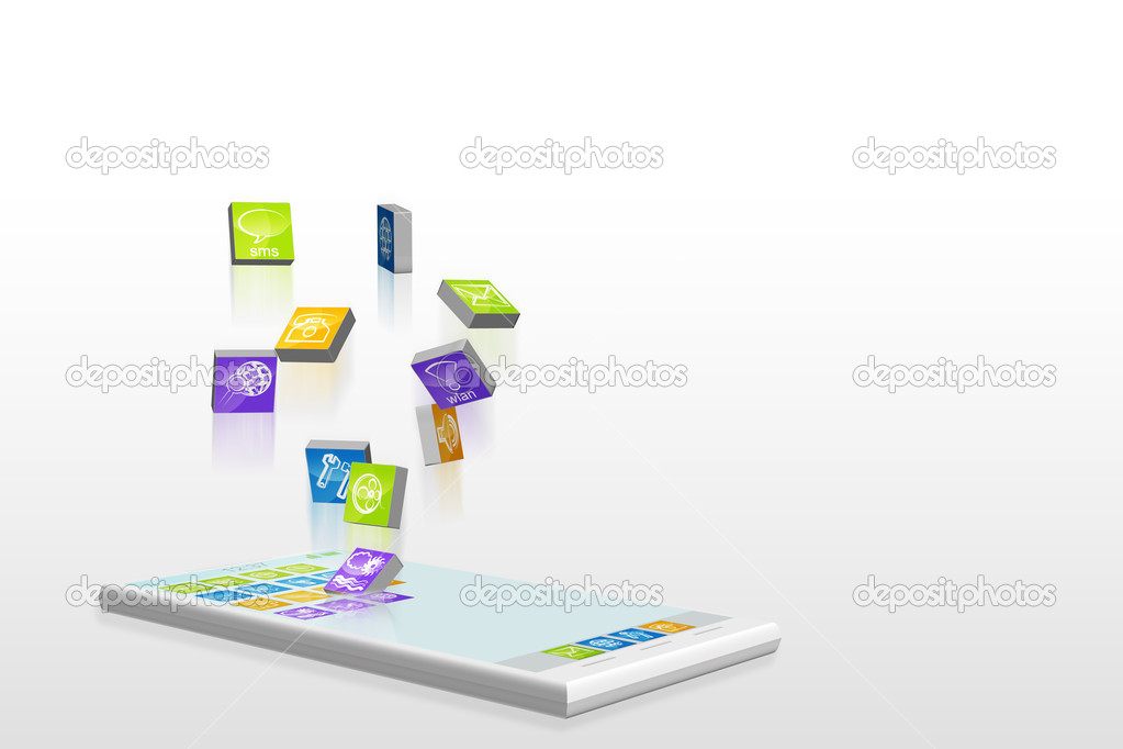 Smartphone app flow illustration isolated on white