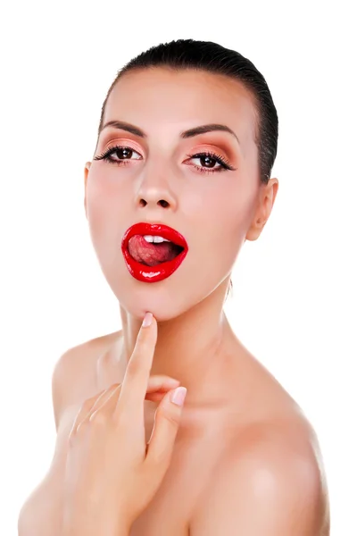 Mujer sexy con labios rojos sensuales — Foto de Stock