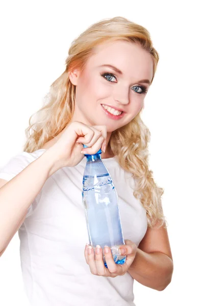 Zdjęcie młodych piękna kobieta z butelka wody — Zdjęcie stockowe