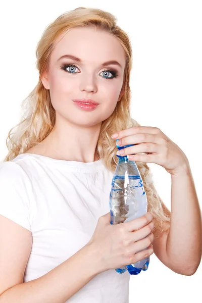 Imagem de jovem mulher bonita com garrafa de água — Fotografia de Stock