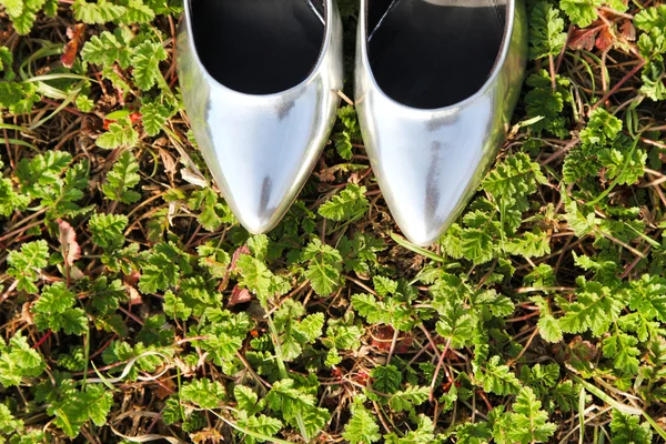 Sapatos de salto alto de prata — Fotografia de Stock