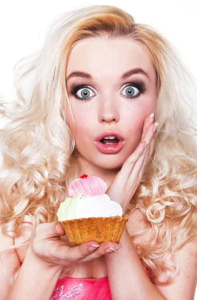 Cute girl with cake — Stock Photo, Image