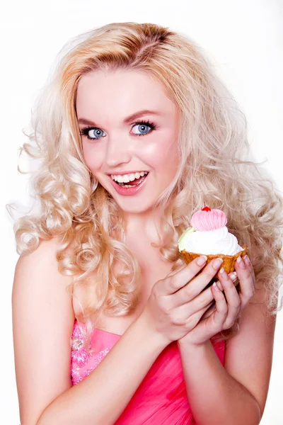 Lovely girl with cake — Stock Photo, Image