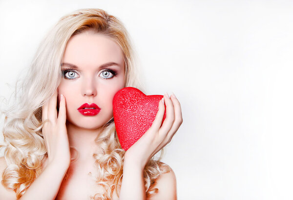 Blonde woman with red heart