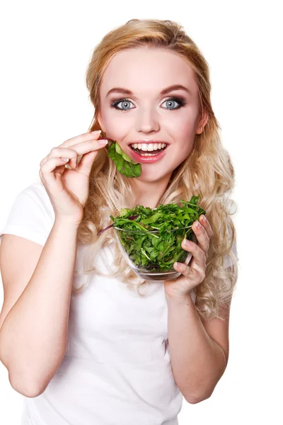 Woman eating fresh salad — Stock Photo, Image