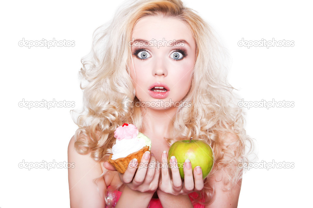 Girl with cupcake and apple
