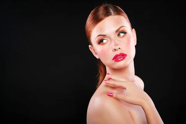 Sexy girl with red lips and nails — Stock Photo, Image