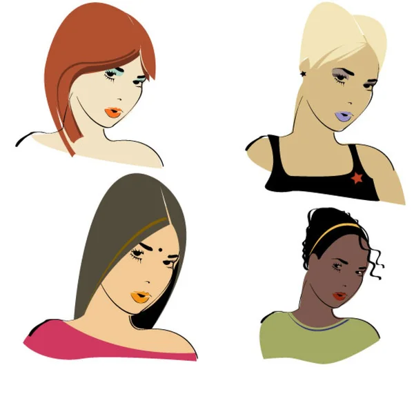 Set of fashion girl portraits — Stock Vector