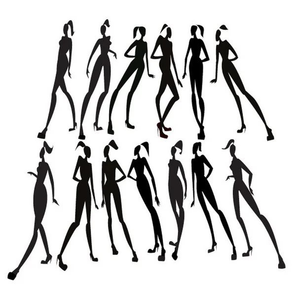 Set of fashion girls poses — Stock Vector