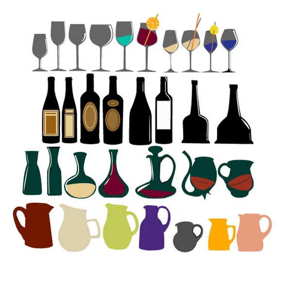 Set de botellas y vasos — Vector de stock