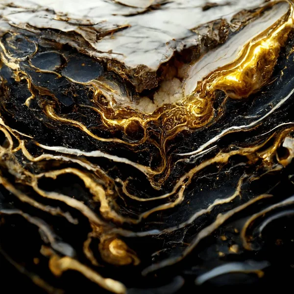 Mixing acrylic paint, liquid paint abstract white with gold and black.