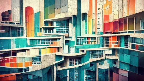 abstract colorful windows in a futuristic building.
