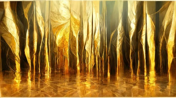 abstraction with smooth lines and golden feathers turning into pillars.