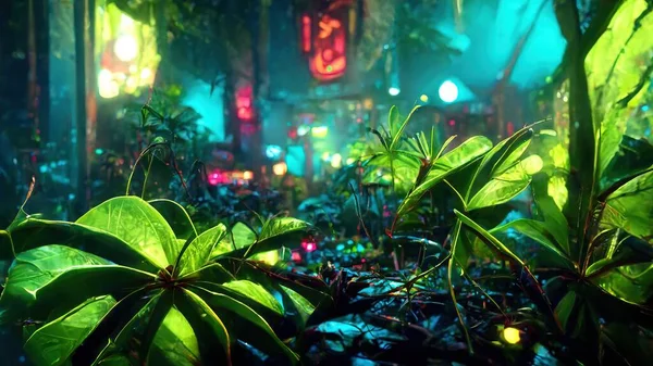 jungle neon night. Abstract illustration art.