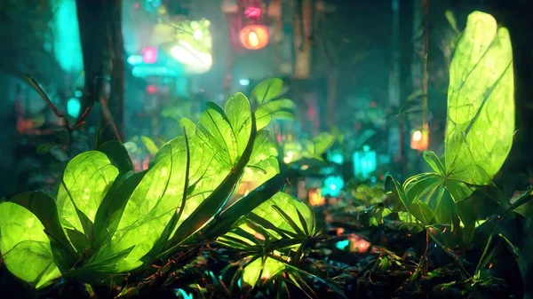 jungle neon night. Abstract illustration art.