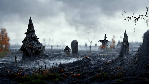 gloomy landscape in honor of halloween art