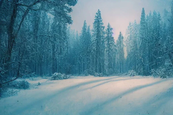 Landscape of winter forest illustration art