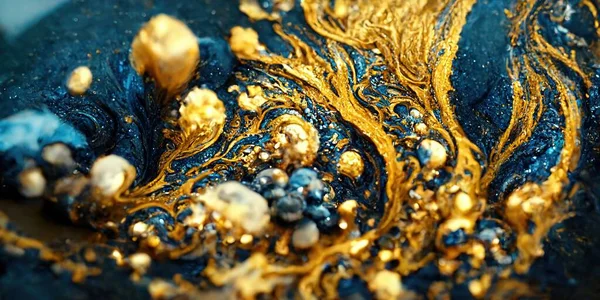 Mixing acrylic paint marble plate gold flakes gold dust illustration design art