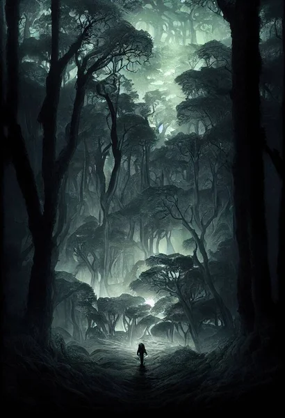 Gloomy forest with scary trees illustration art