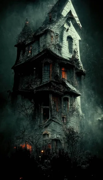 Scary house at night. Halloween design background wallpaper illustration art