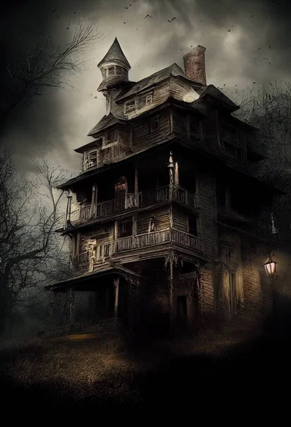 Scary house at night. Halloween design background wallpaper illustration art