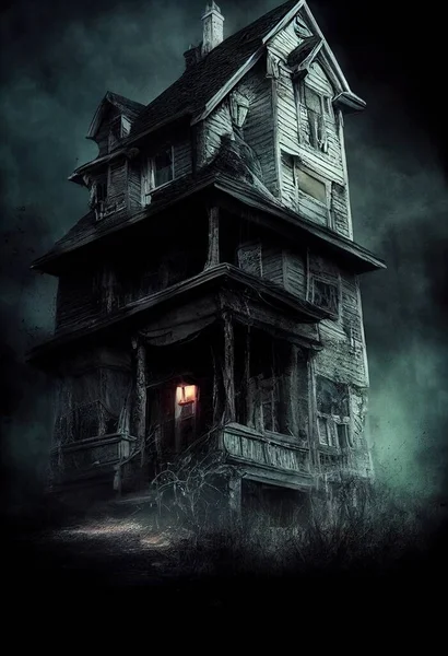 Scary house at night. Halloween design background wallpaper illustration art