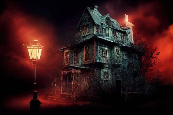 Scary house at night. Halloween design background wallpaper illustration art