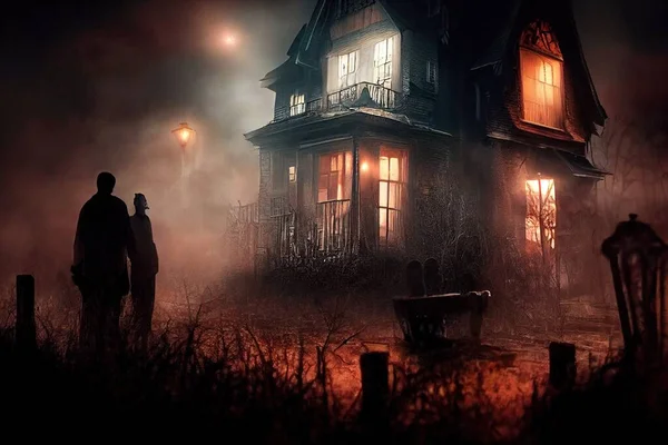 Scary house at night. Halloween design background wallpaper illustration art