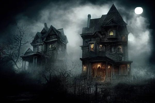 Scary house at night. Halloween design background wallpaper illustration art