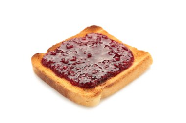 Reçelli tost beyaz arka planda izole edilmiş. Üst görünüm