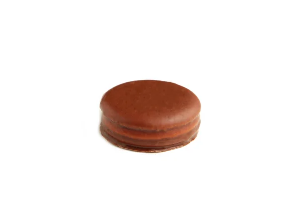 Choco Taart Chocolade Gecoate Snacks Geïsoleerd Wit Bovenaanzicht — Stockfoto