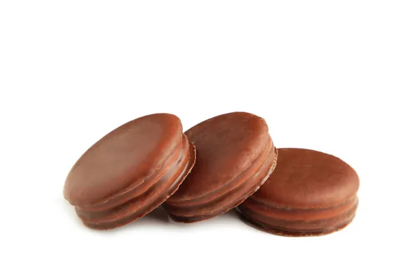Csokis Pite Csokoládé Bevonatú Rágcsálnivalók Elszigetelt Fehér Felülnézet — Stock Fotó