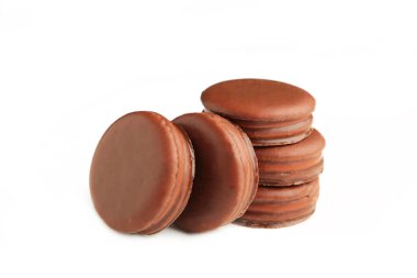 Çikolatalı çikolatalı aperatifler beyaza izole edilmiş. Üst görünüm