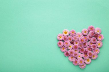 Nane arkaplanda pembe çiçekli bir kalp. Bahar