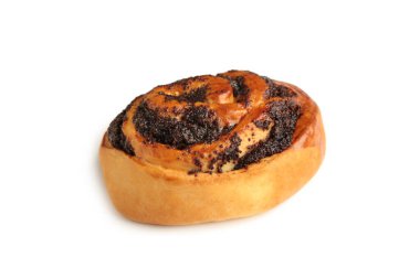 Beyaz arkaplanda izole edilmiş haşhaş tohumlu çörek