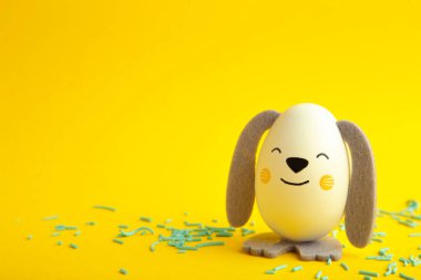 Easter eggs cute bunny. Funny decoration. Happy Easter. Top view