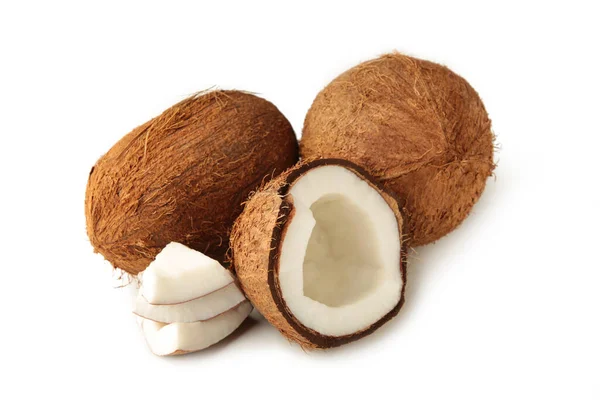 Kokosnötter Isolerade Den Vita Bakgrunden Sund Matlagning — Stockfoto