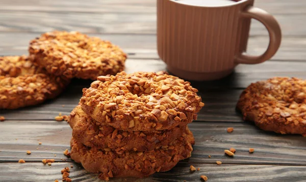 Biscotti Arachidi Con Sfondo Marrone Prodotti Forno Vista Dall Alto — Foto Stock