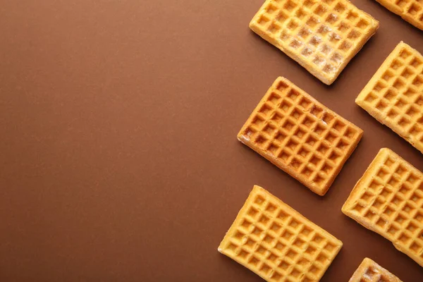 Waffles Brown Background Copy Space Top View — Stock Photo, Image
