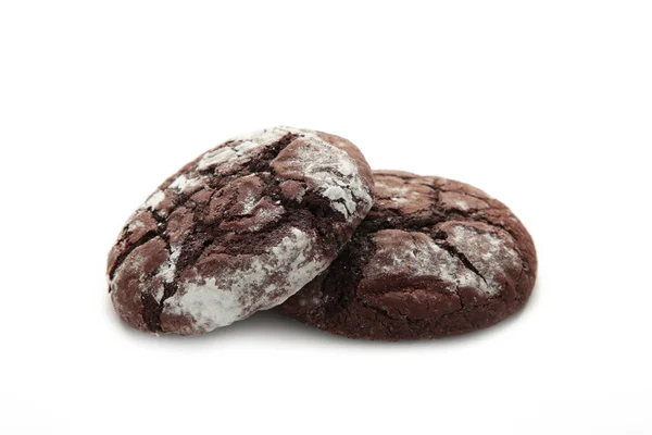 Galletas Chocolate Negro Aisladas Sobre Fondo Blanco Delicioso Macro Cookie — Foto de Stock