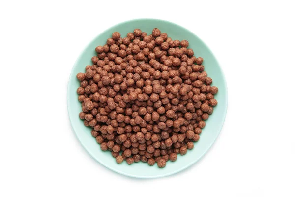 Bolas Milho Cereal Chocolate Uma Tigela Azul Isolada Fundo Branco — Fotografia de Stock