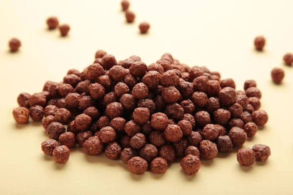 Chocolate Cereal Corn Balls Beige Background Top View — Stock Photo, Image