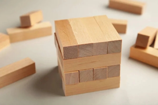 Blocks Wood Grey Background Strategy Game Business Plan Team Work — ストック写真