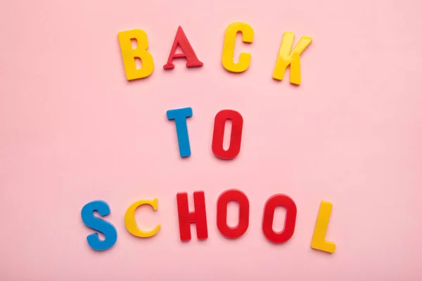 Back School Alphabet Letters Pink Background Top View —  Fotos de Stock