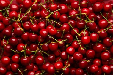 Makro fotoğraf taze kiraz. Fotograf arkaplani tatli kiraz. Üst görünüm